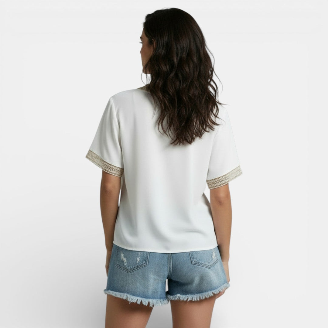 Camiseta Lencera Mujer Encaje Escote V Elegante Primavera